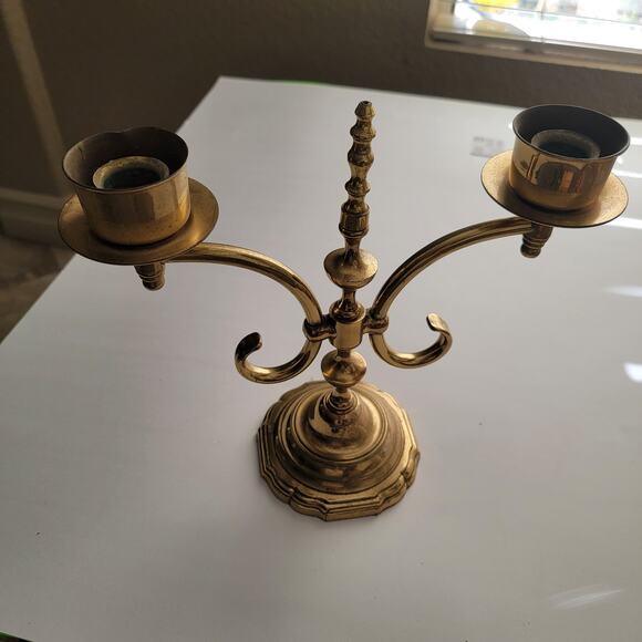Elegant Vintage Brass Double Arm Candle Holder – Classic Candelabra Decor - Picture 4 of 10